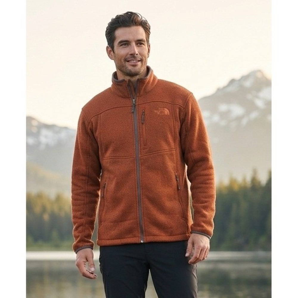 The North Face Fleece Jacket Polartec Thermal Pro Mens L Orange Full Zip Outdoor